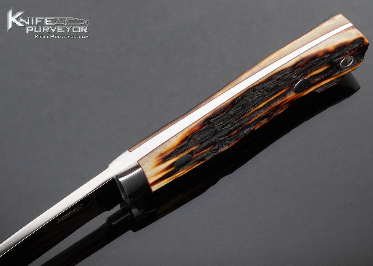 Mitch Jenkins Custom Knife Amber Stag Drop Point Hunter with Hand Tooled Sheath - Image 4