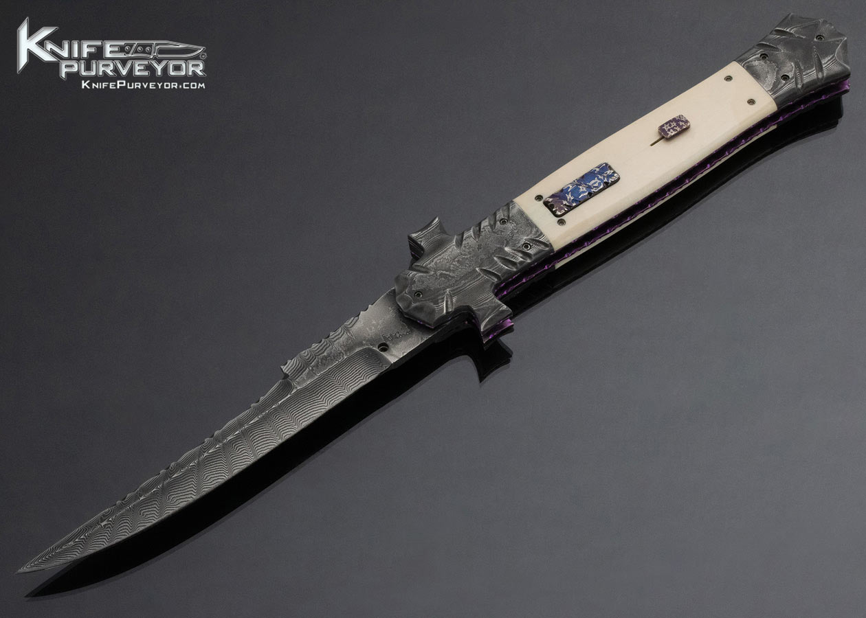 Butch Vallotton Custom Knife Damascus and Mammoth Star Mokutie Automatic Linerlock 14942
