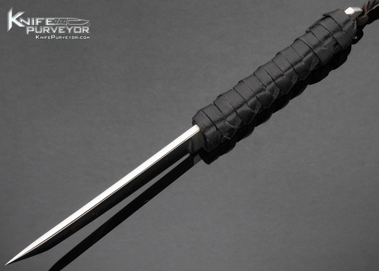 Tim Hancock/Hunt Custom Knife Leather Wrapped Stingray Clay Temper Hamon Tanto with Custom Ostrich Leg Sheath - Image 4