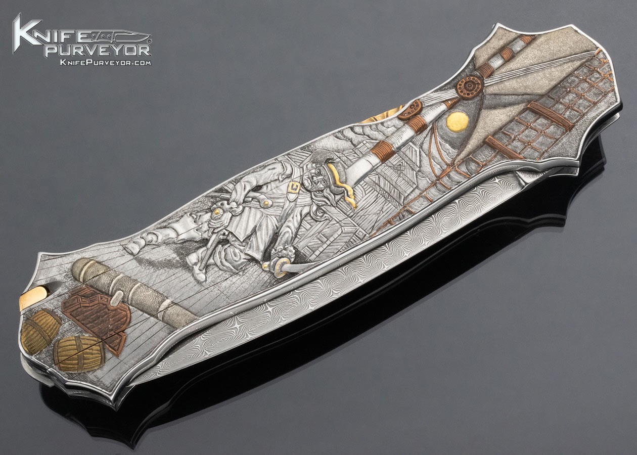 Joe Kious Custom Knife Bryson Gwynell Engraved Pirate Motif Double Pocket Locket Automatic Lockback - Image 3