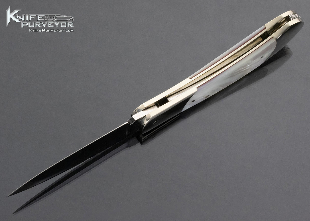 Ken Steigerwalt Custom Knife Mother of Pearl Nickle Silver Double Bolsters Scale Release Automatic - Image 6