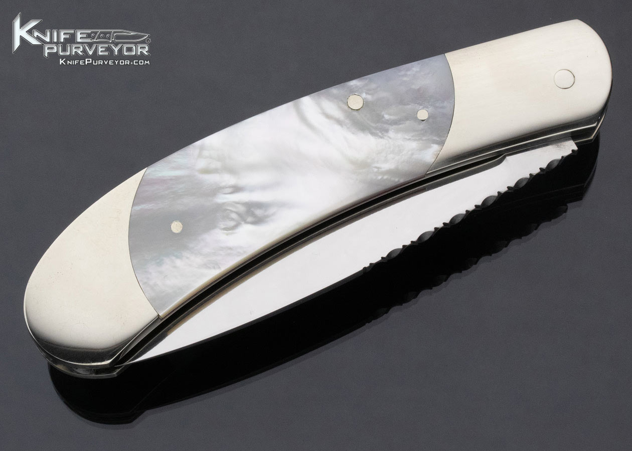 Ken Steigerwalt Custom Knife Mother of Pearl Nickle Silver Double Bolsters Scale Release Automatic - Image 3