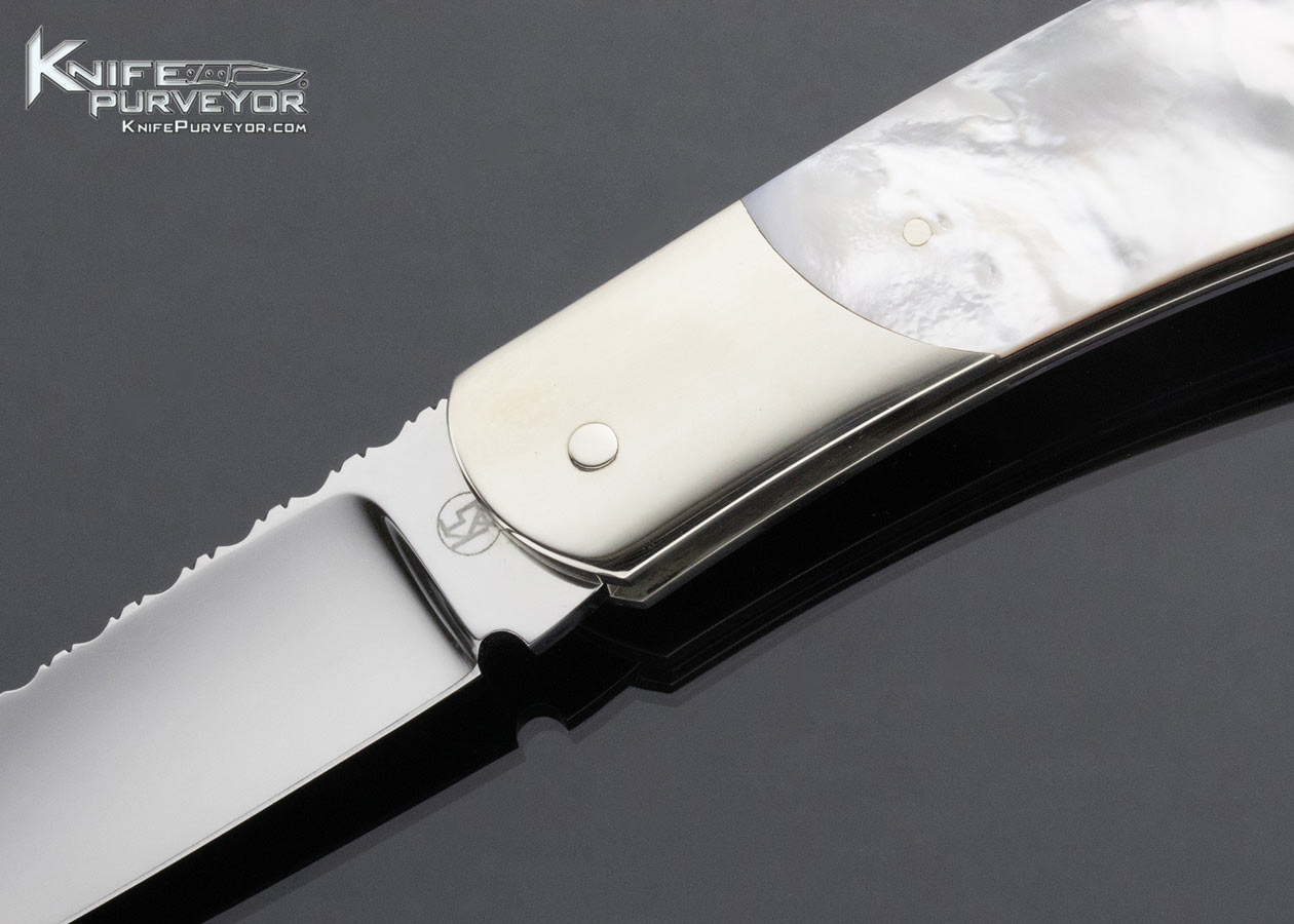 Ken Steigerwalt Custom Knife Mother of Pearl Nickle Silver Double Bolsters Scale Release Automatic - Image 2