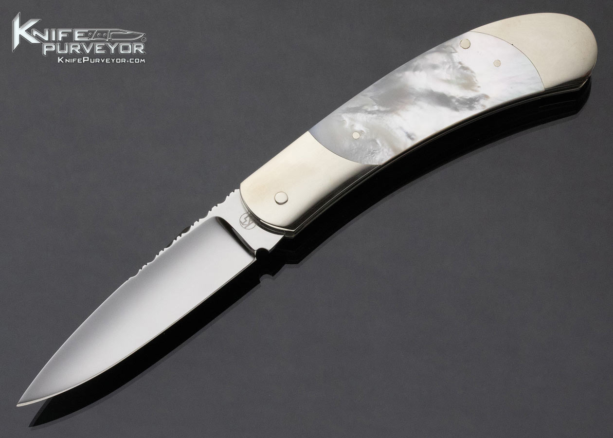 Ken Stigerwalt Custom Knife Mother of Pearl Nickle Silver Double Bolsters Scale Release Automatic 14965