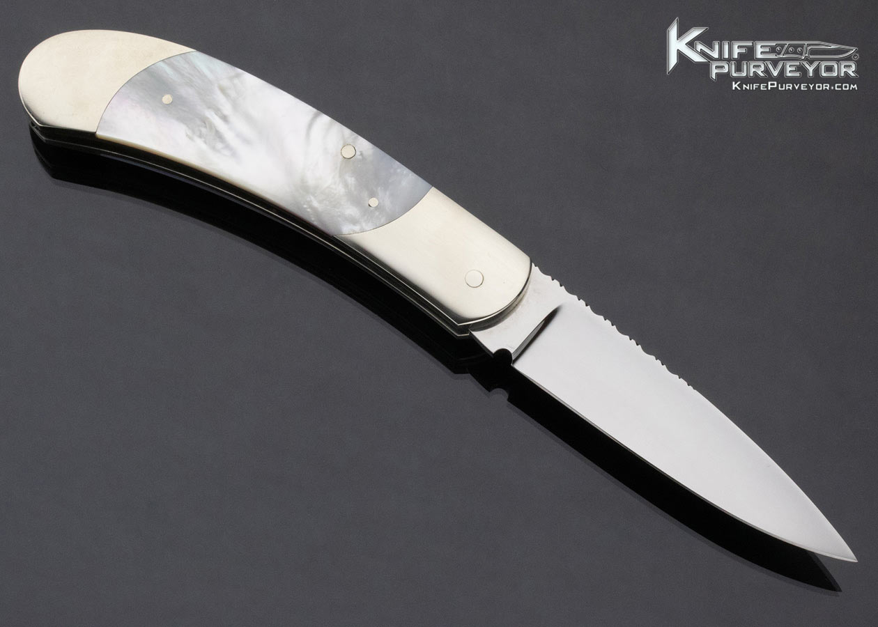 Ken Steigerwalt Custom Knife Mother of Pearl Nickle Silver Double Bolsters Scale Release Automatic - Image 4