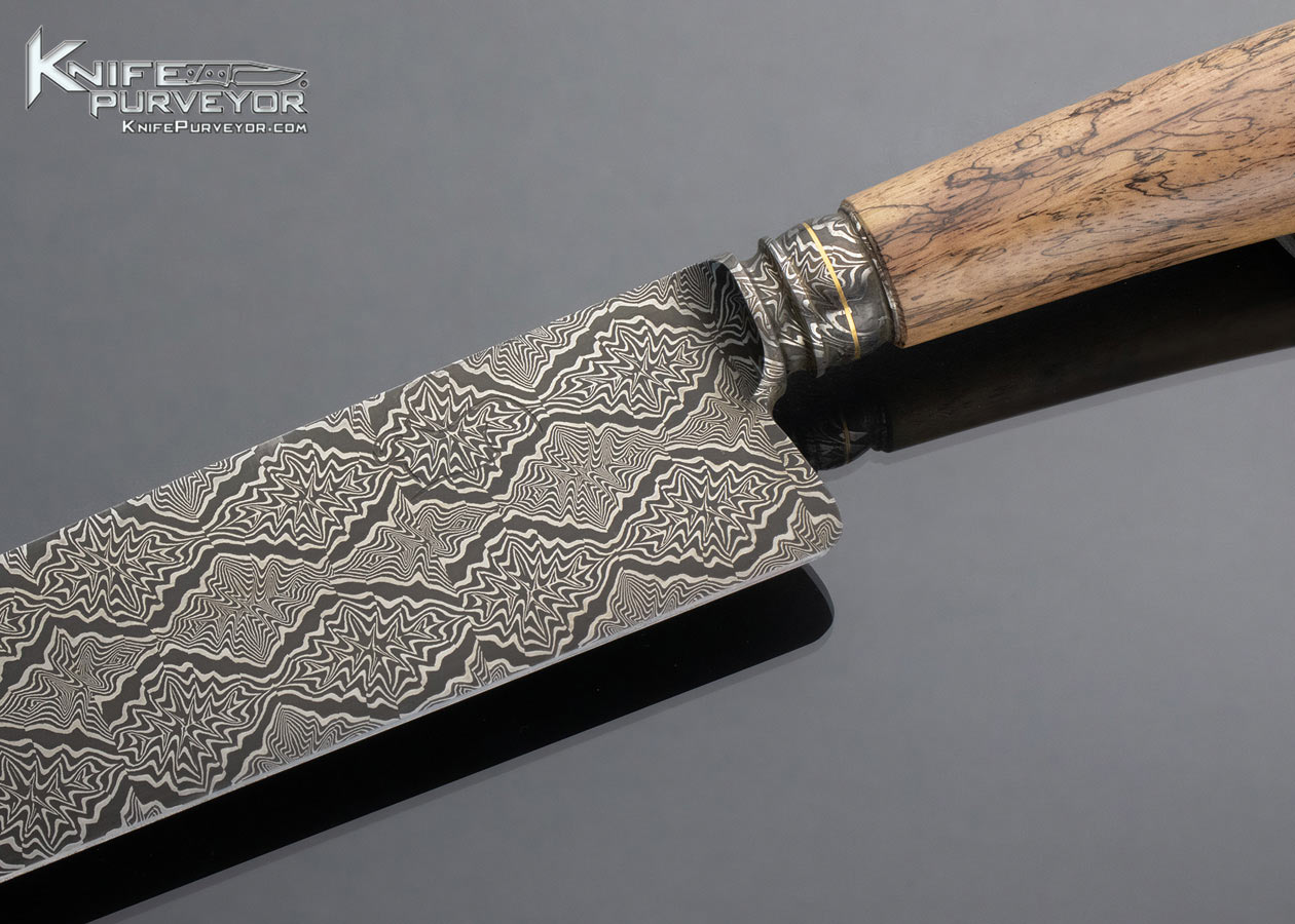 Maximiliano Pescie Custom Knife Sole Authorship Mosaic Damascus Gaucho with Stabilized Spalted Tamarind and 24Kt Gold Inlays - Image 2