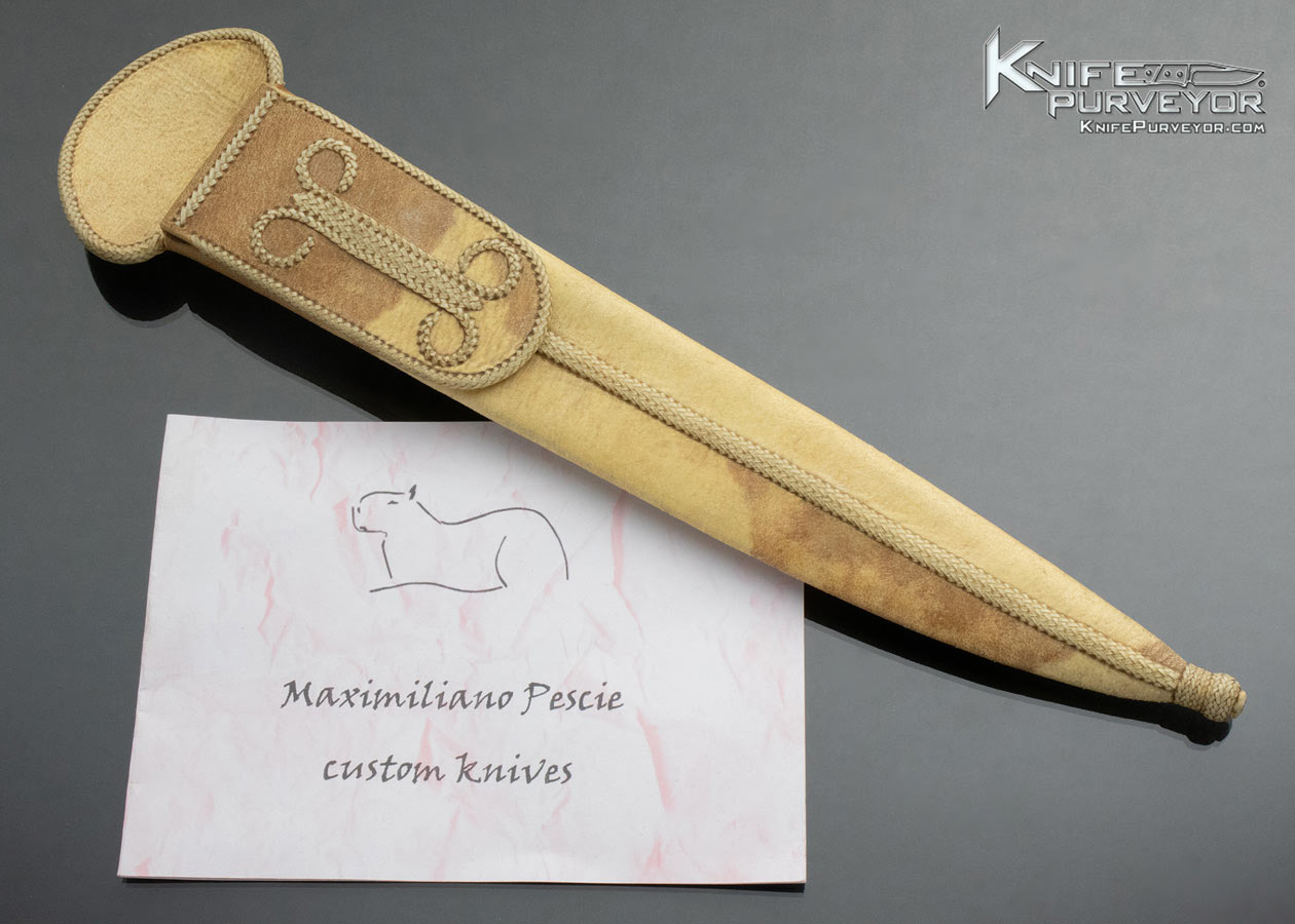Maximiliano Pescie Custom Knife Sole Authorship Mosaic Damascus Gaucho with Stabilized Spalted Tamarind and 24Kt Gold Inlays 15022