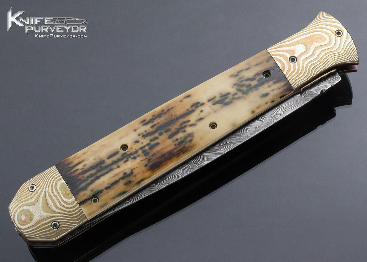 Rainy Vallotton Custom Knife Damascus, Mokume and Mammoth JUMBO Double Action Automatic Linerlock - Image 3