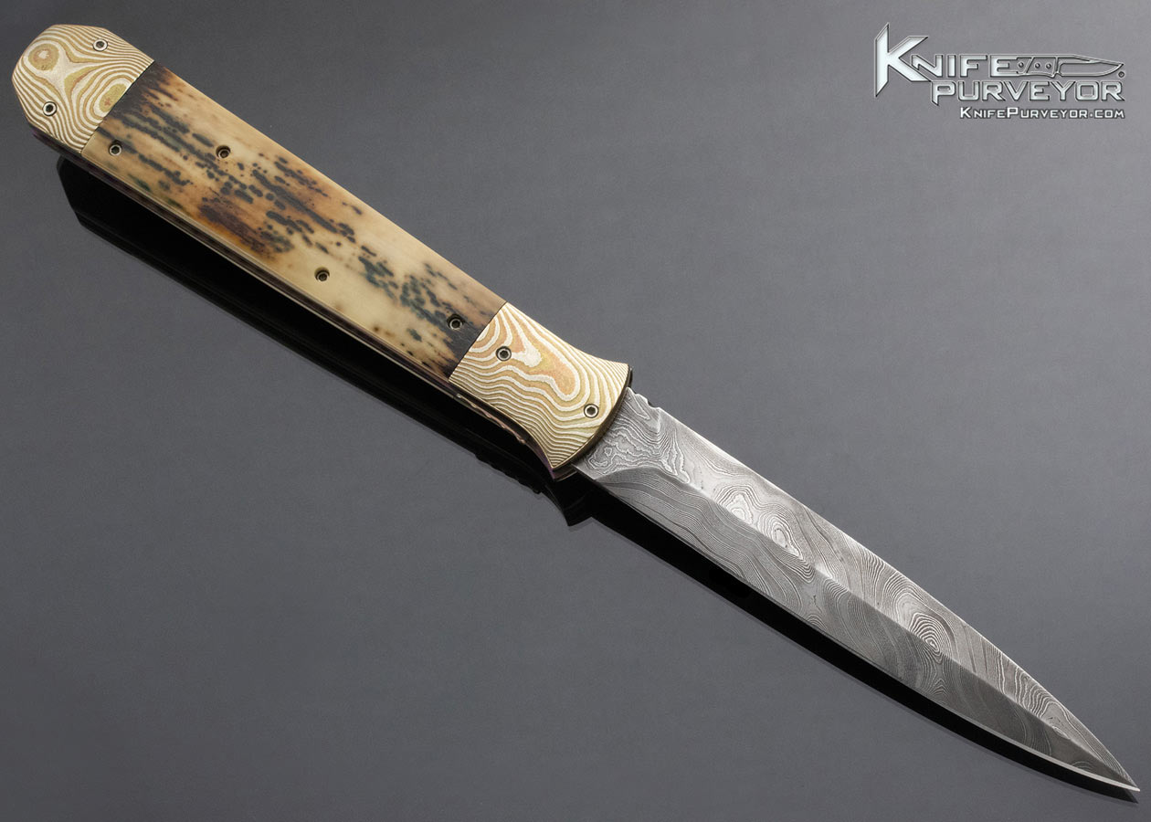 Rainy Vallotton Custom Knife Damascus, Mokume and Mammoth JUMBO Double Action Automatic Linerlock - Image 4