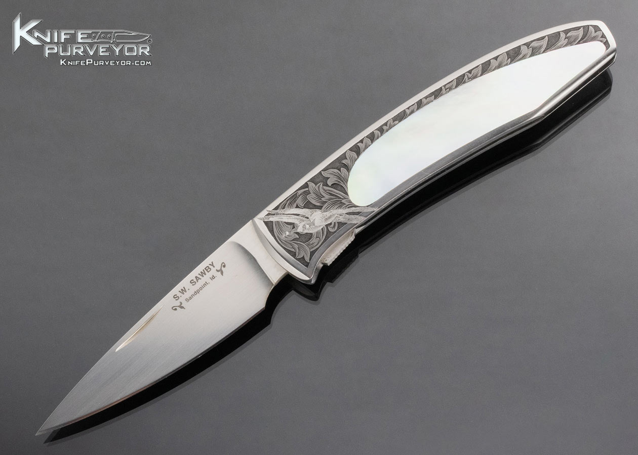 Scott Sawby Custom Knife Scott Pilkington Engraved Pearl Selflock Tern 14979