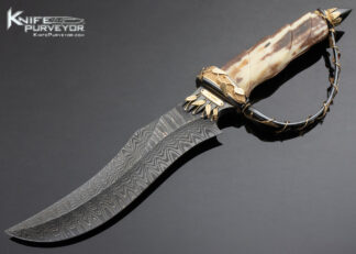 Van Barnett Custom Knife Sole Authorship Damascus D-Guard Bowie with 14Kt Gold and Diamond Accents 15011