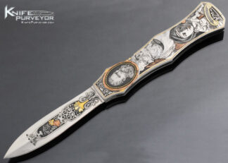 Joe Kious Custom Knife C.J. Cai Michelangelo Engraved Double Pocket Locket Automatic Lockback 15010