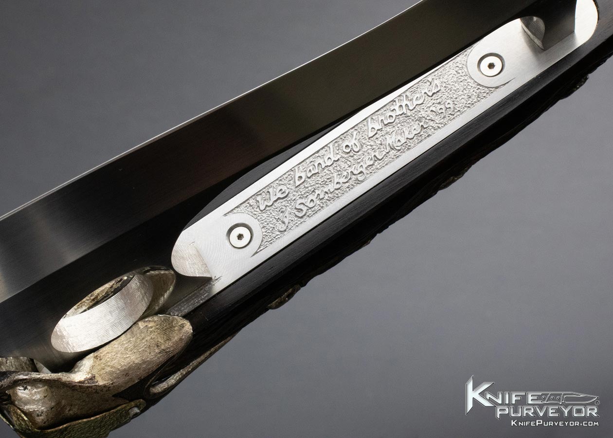 Jim Sornberger Custom Knife 1999 "We Band of Brothers" Carved Rosewood Fantasy Fighting Fighter with Silver Skulls - Image 9