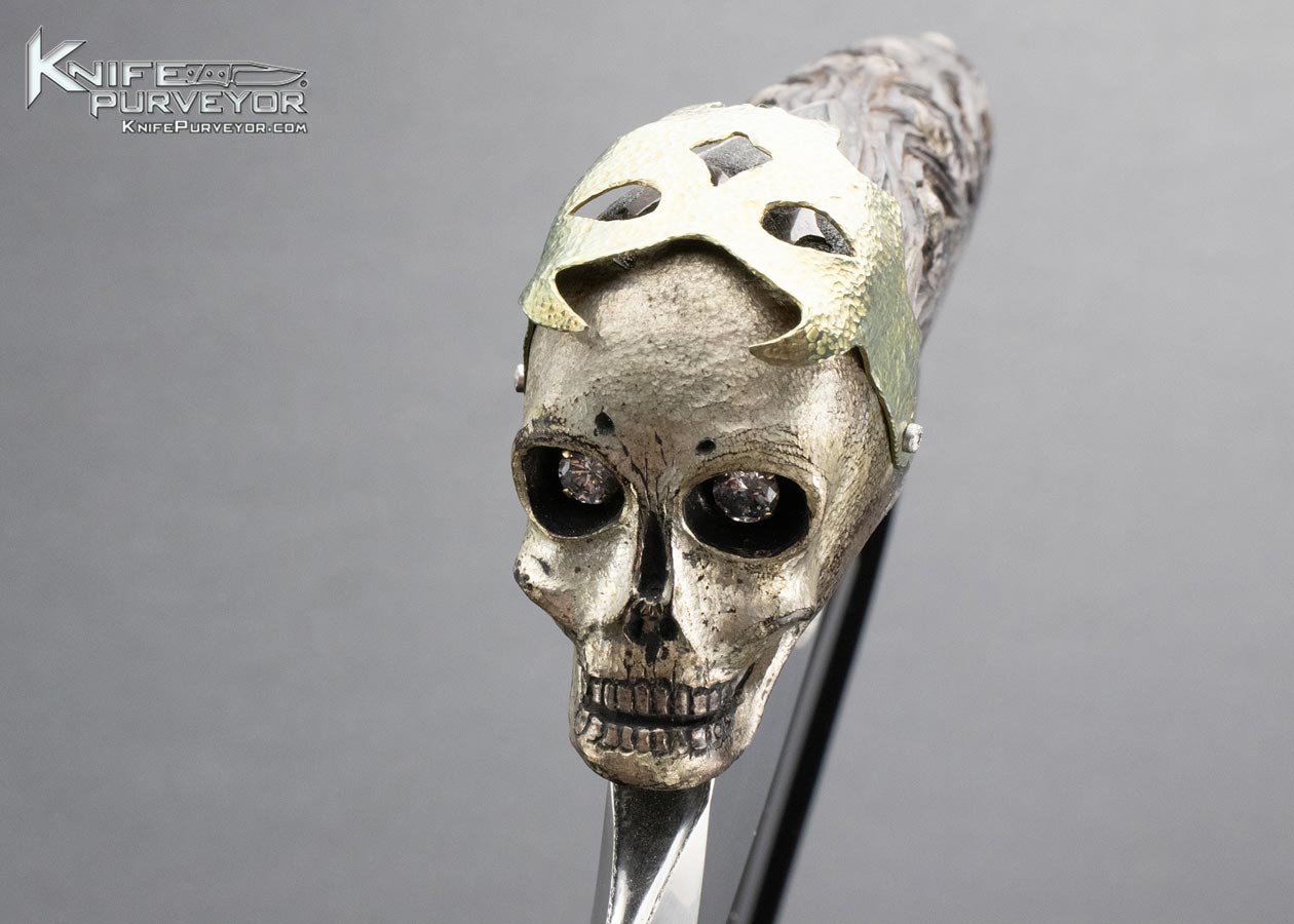 Jim Sornberger Custom Knife 1999 "We Band of Brothers" Carved Rosewood Fantasy Fighting Fighter with Silver Skulls - Image 7