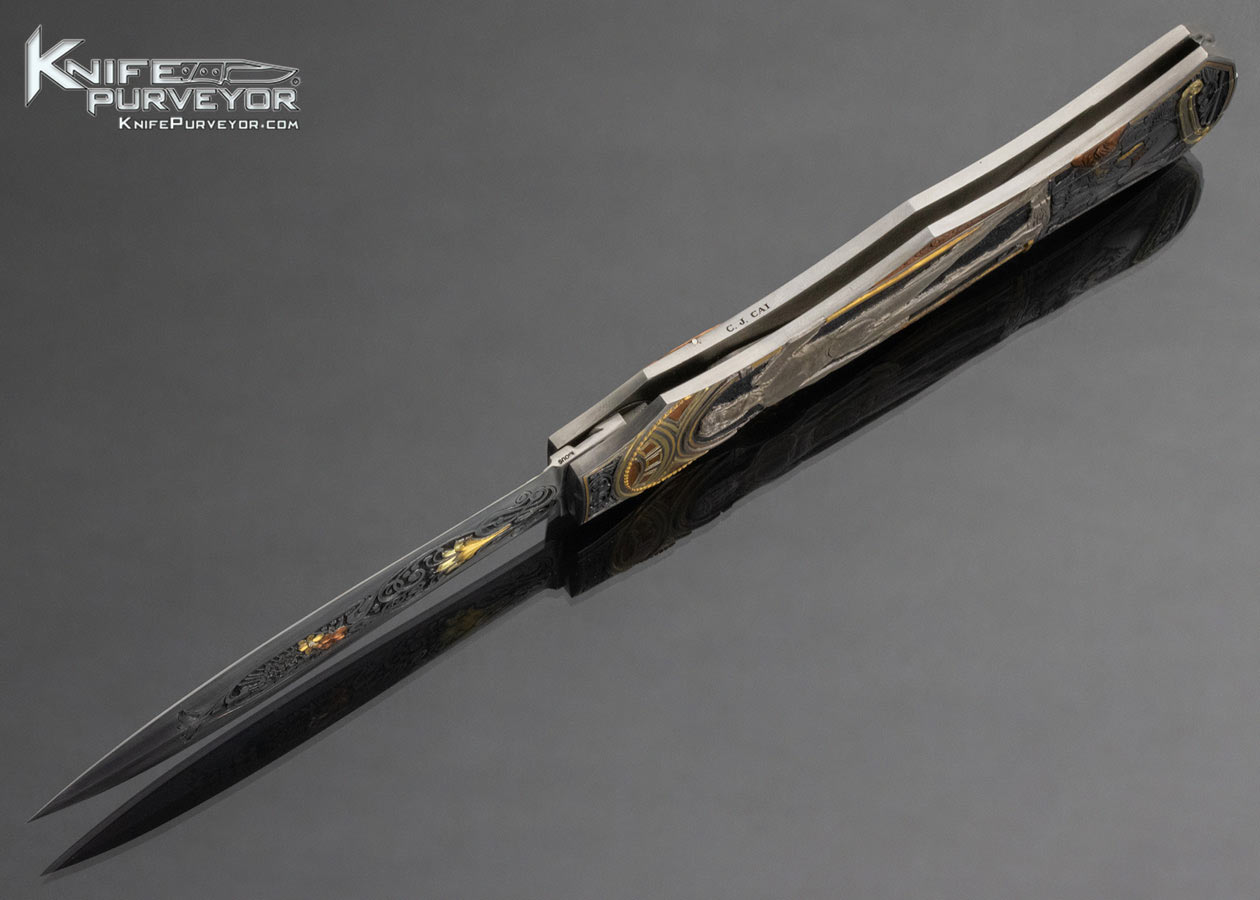 Joe Kious Custom Knife C.J. Cai Michelangelo Engraved Double Pocket Locket Automatic Lockback - Image 8