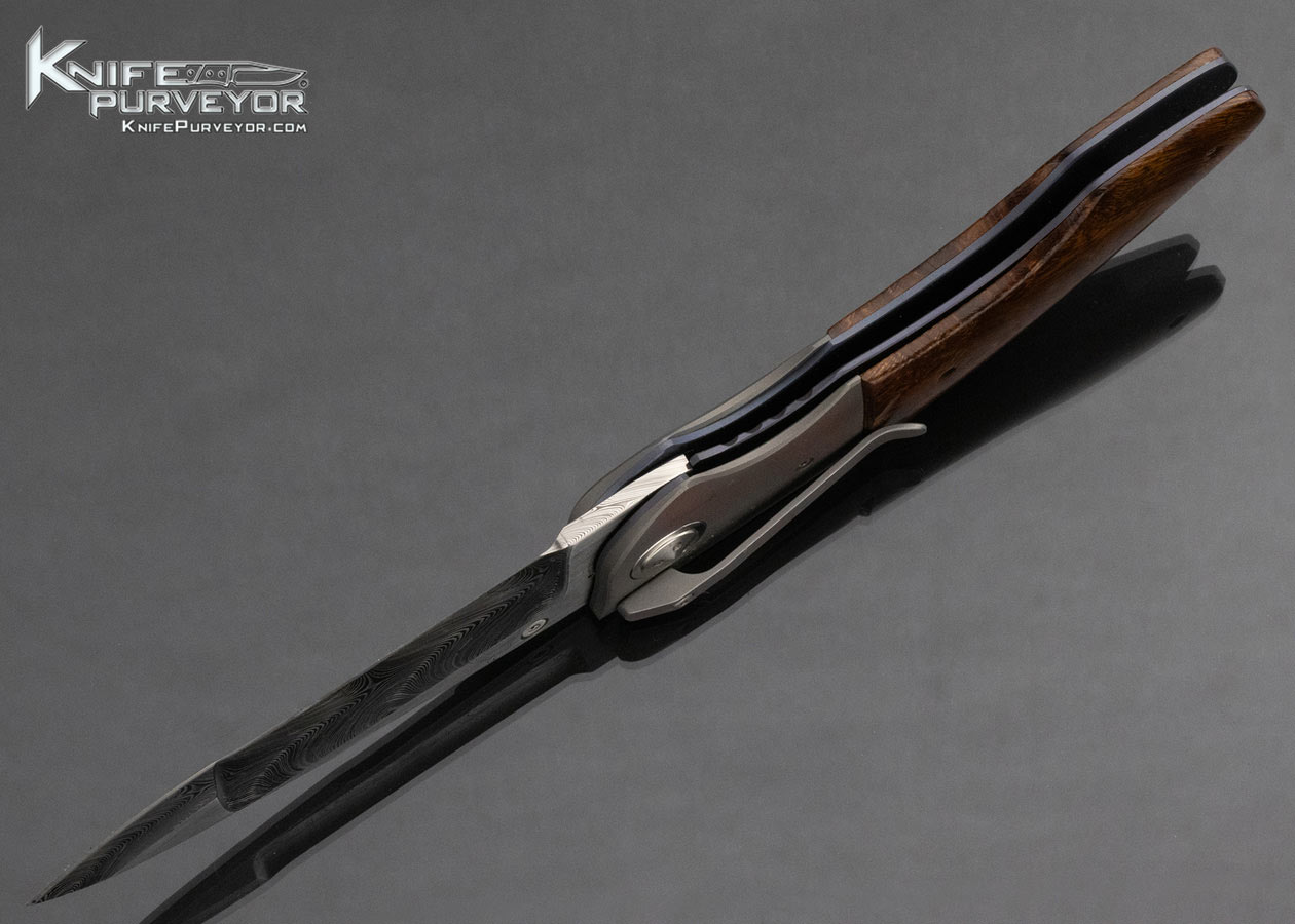 Allen Elishewitz Custom Knife Damasteel Damascus Bead Blasted Titanium Desert Ironwood Linerlock 13560