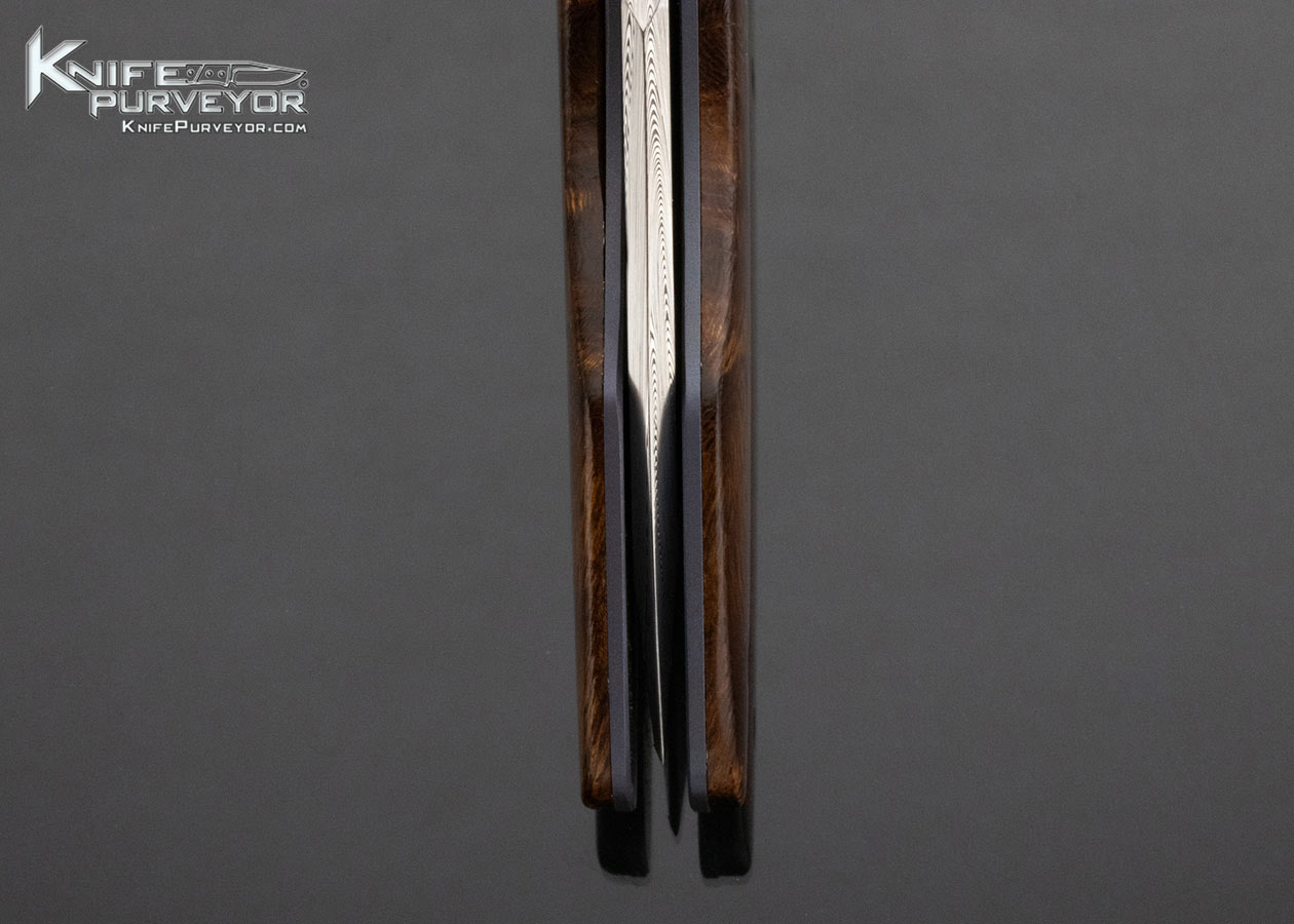Allen Elishewitz Custom Knife Damasteel Damascus Bead Blasted Titanium Desert Ironwood Linerlock - Image 6