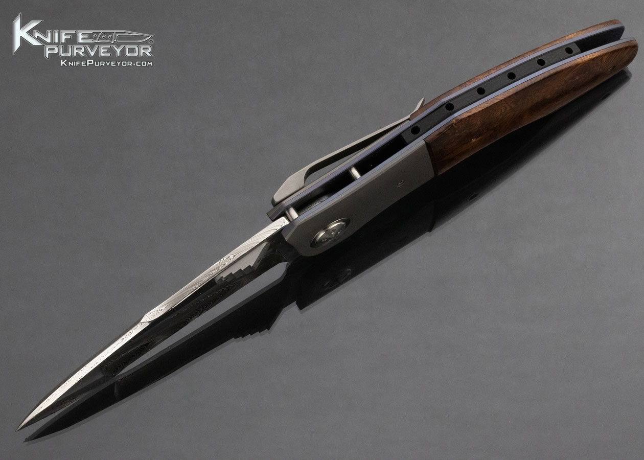 Allen Elishewitz Custom Knife Damasteel Damascus Bead Blasted Titanium Desert Ironwood Linerlock - Image 4