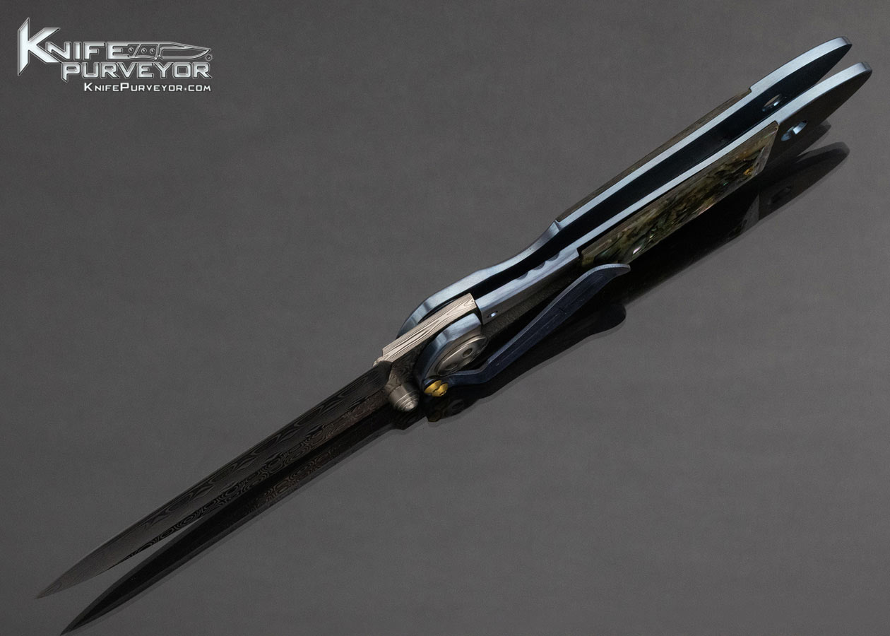 Allen Elishewitz Custom Knife Jeweled Titanium Abalone Damasteel Framelock - Image 5