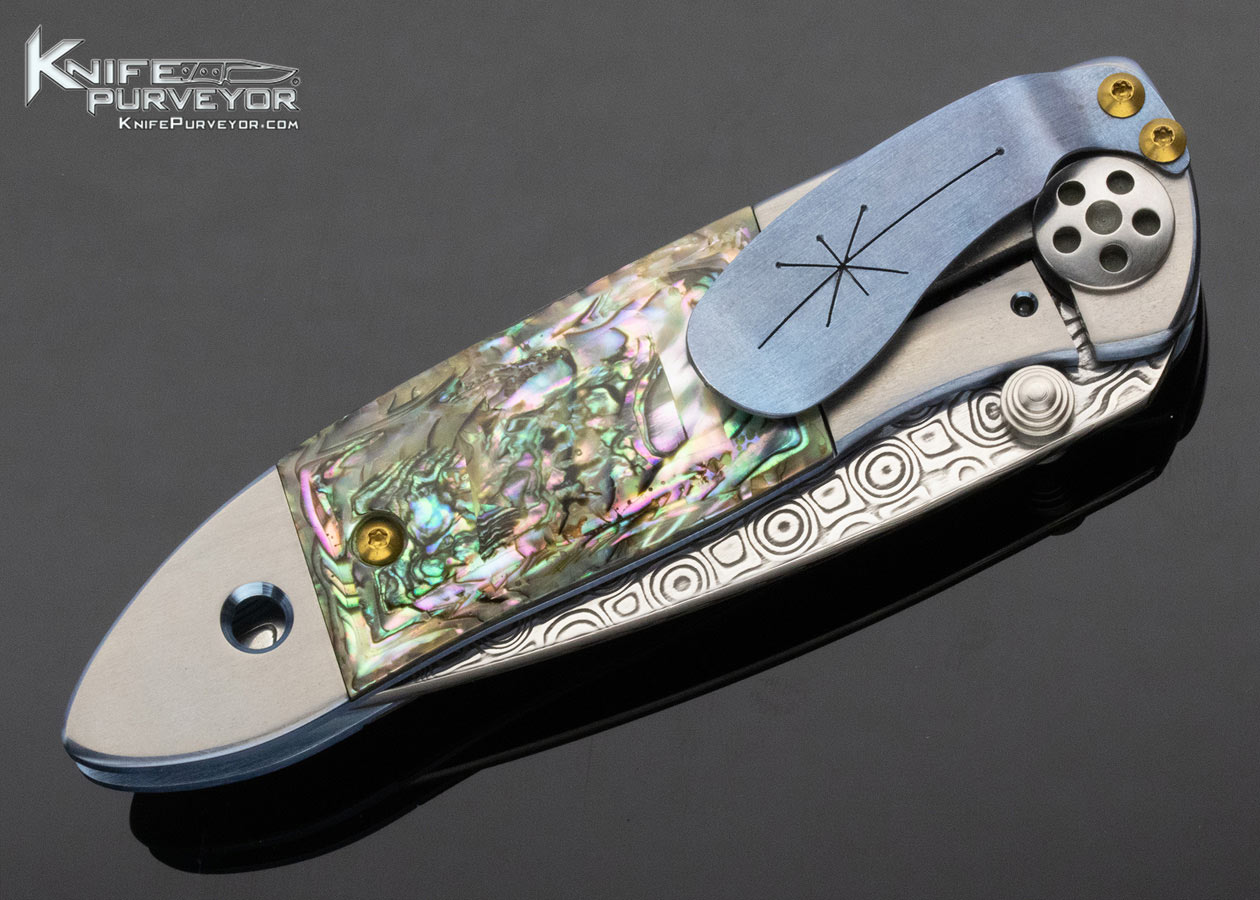 Allen Elishewitz Custom Knife Jeweled Titanium Abalone Damasteel Framelock - Image 3