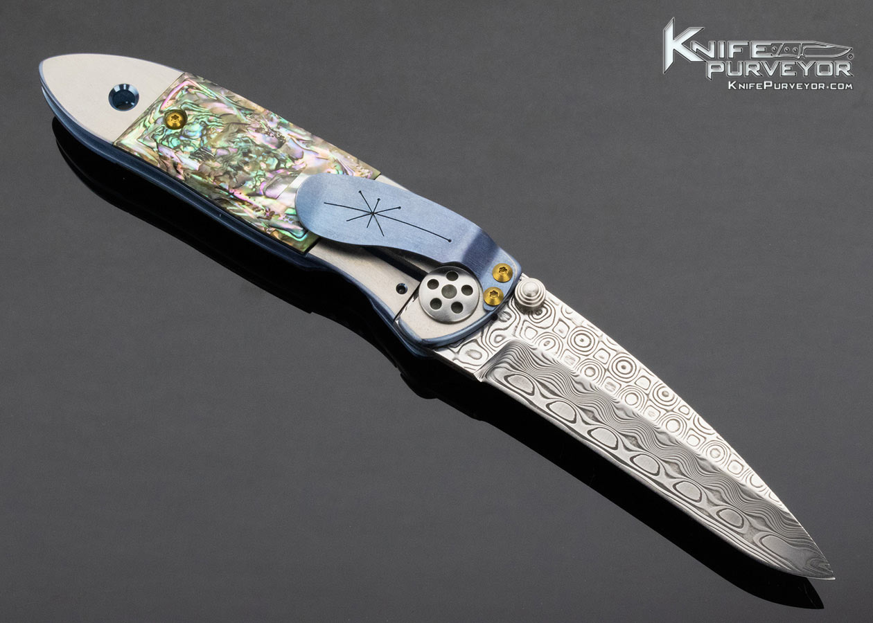 Allen Elishewitz Custom Knife Jeweled Titanium Abalone Damasteel Framelock - Image 2
