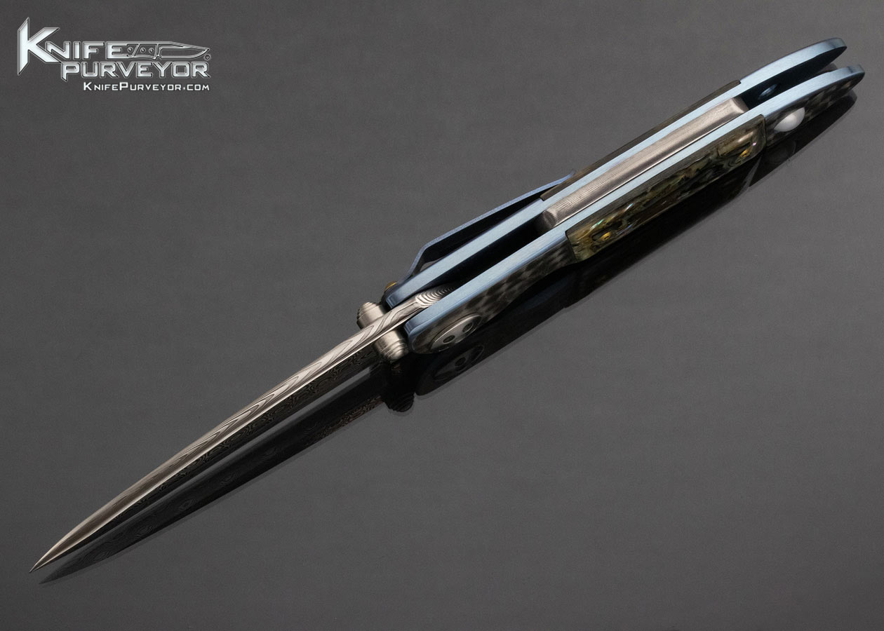 Allen Elishewitz Custom Knife Jeweled Titanium Abalone Damasteel Framelock - Image 4