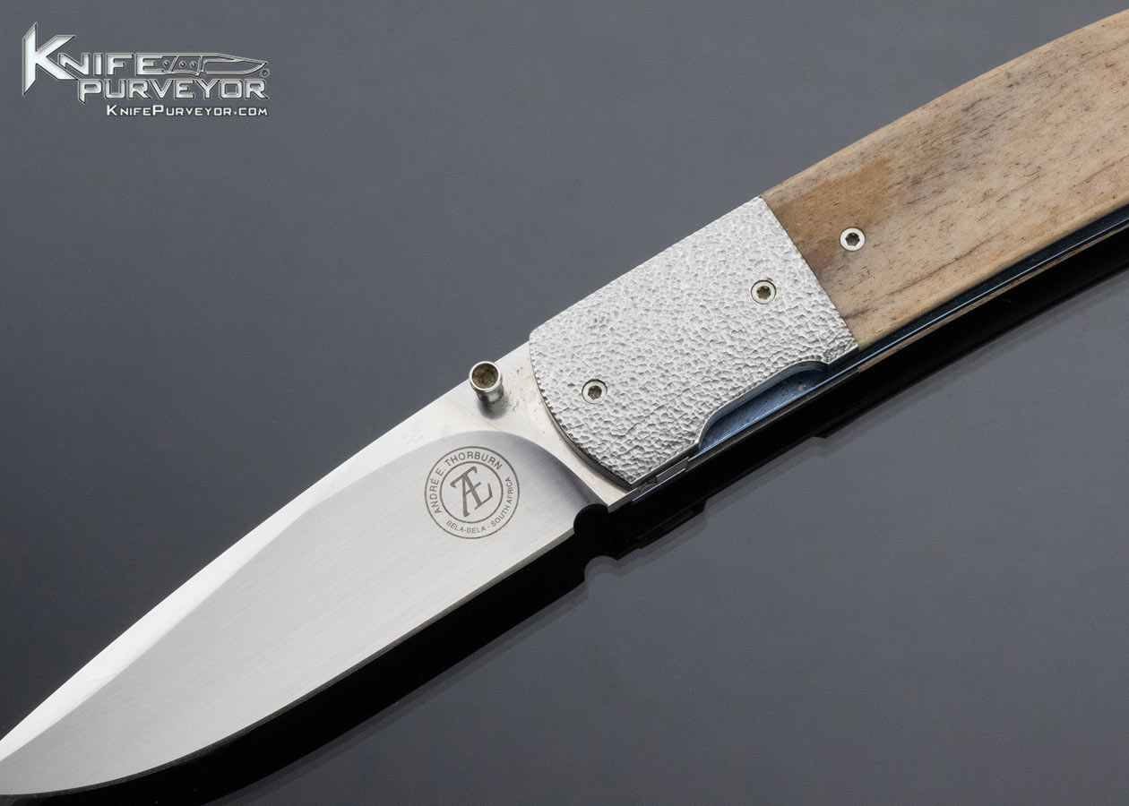 Andre Thorburn Custom Knife Stippled Steel and Giraffe Bone Linerlock