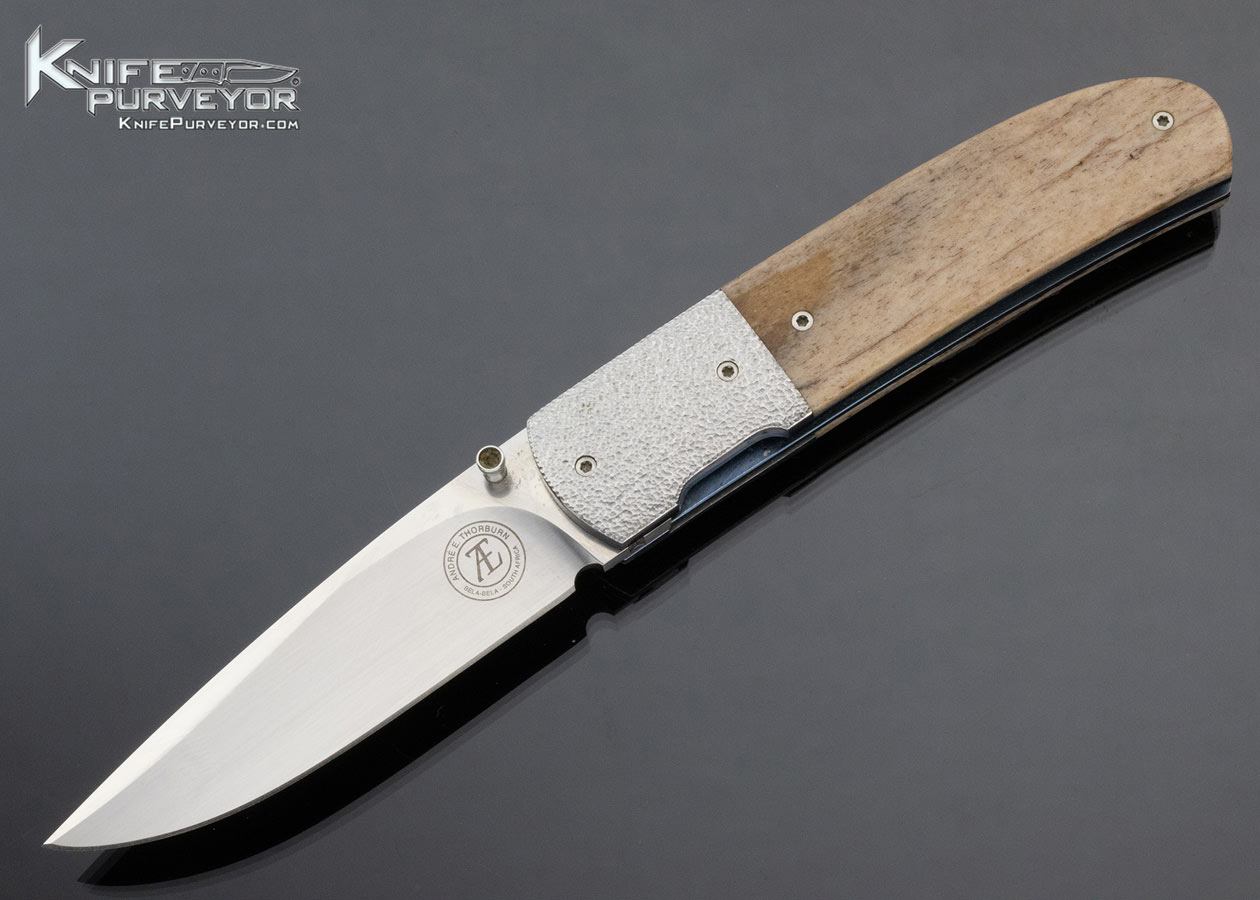 Andre Thorburn Custom Knife Stippled Steel and Giraffe Bone Linerlock