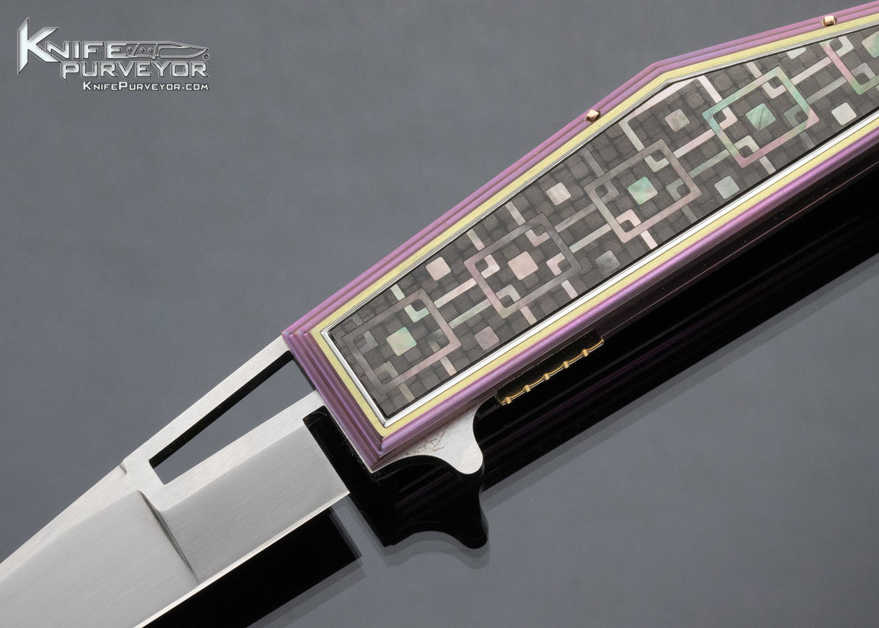 Antonio Fogarizzu Custom Knife Black Lip Pearl Inlaid Carbon Fiber Linerlock Flipper - Image 2