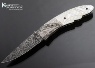 Rick Dunkerley Custom Knife Sole Authorship Damascus and Fluted Mother of Pearl Linerlock 15124