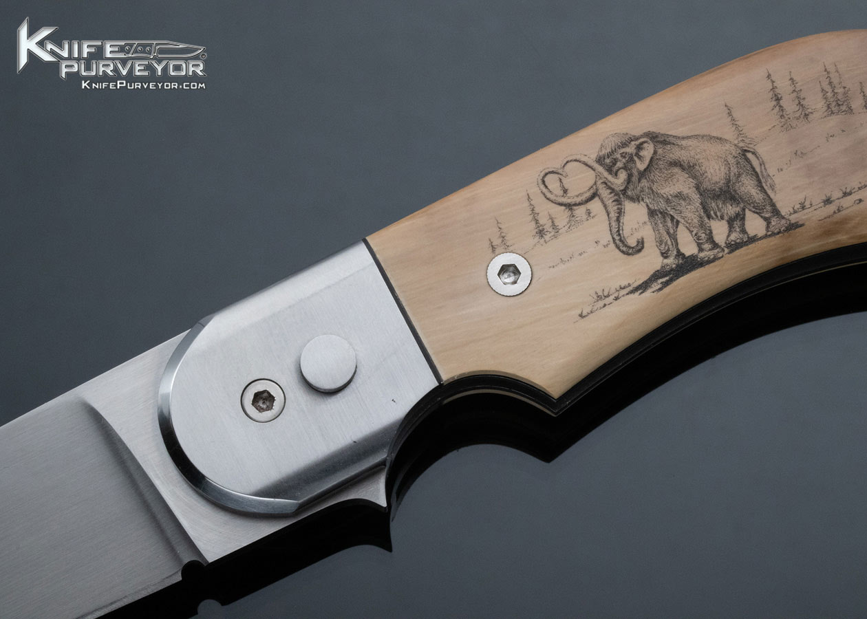 Ron Richard Custom Knife Scrimshawed by Bob Engnath Mammoth Dead Bolt Button Lock - Image 3