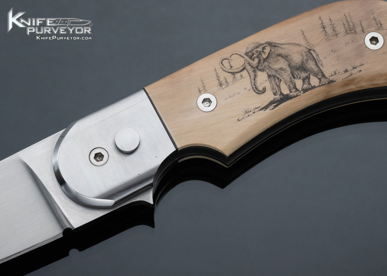 Ron Richard Custom Knife Scrimshawed by Bob Engnath Mammoth Dead Bolt Button Lock - Image 2