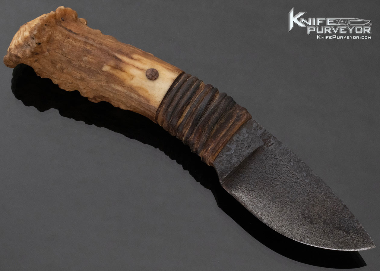 Daniel Winkler Custom Knife Antler Crown and Rawhide Forged File Steel Small Skinner with Sheath - Image 3