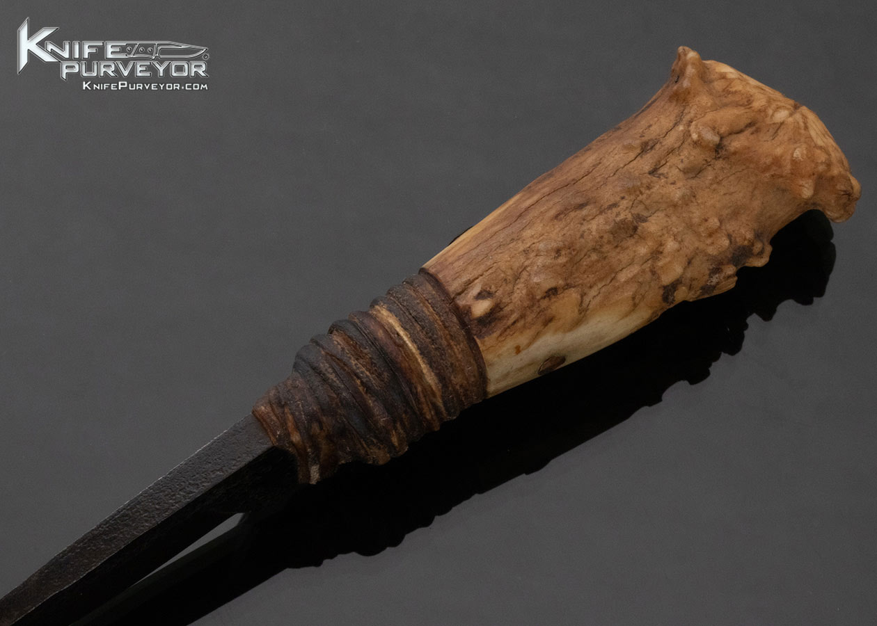 Daniel Winkler Custom Knife Antler Crown and Rawhide Forged File Steel Small Skinner with Sheath - Image 4