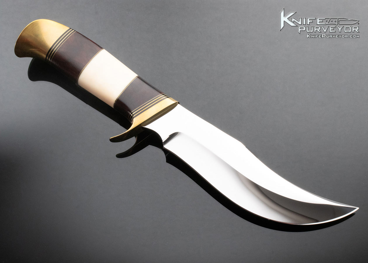 Dennis Friedly Custom Knife Brass Desert Ironwood and CKB Scrimshawed Fossil Walrus Large Upswept Skinner - Image 3