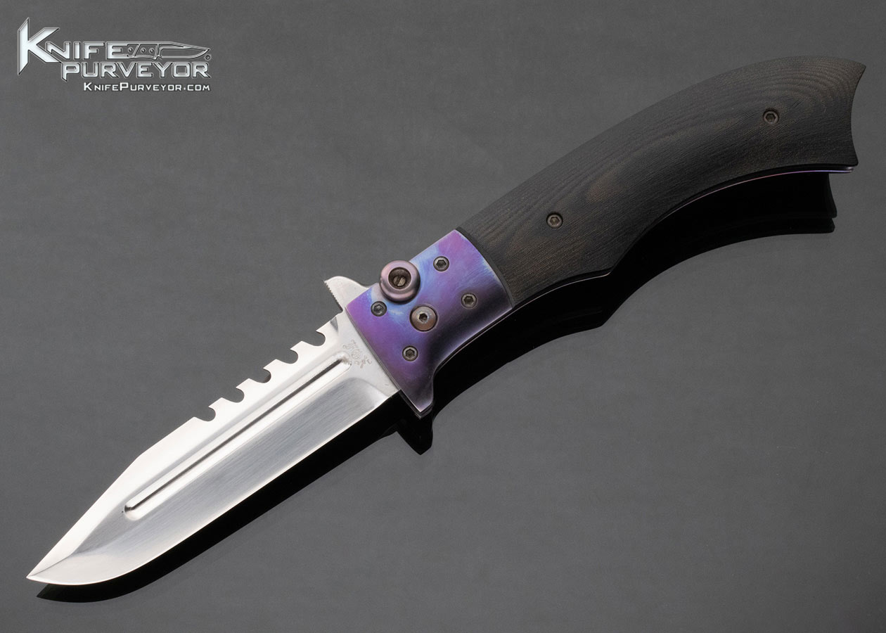 Paul Fox Custom Knife Micarta and Anodized Titanium Toggle Lock Sawtooth Fighter #1 15134