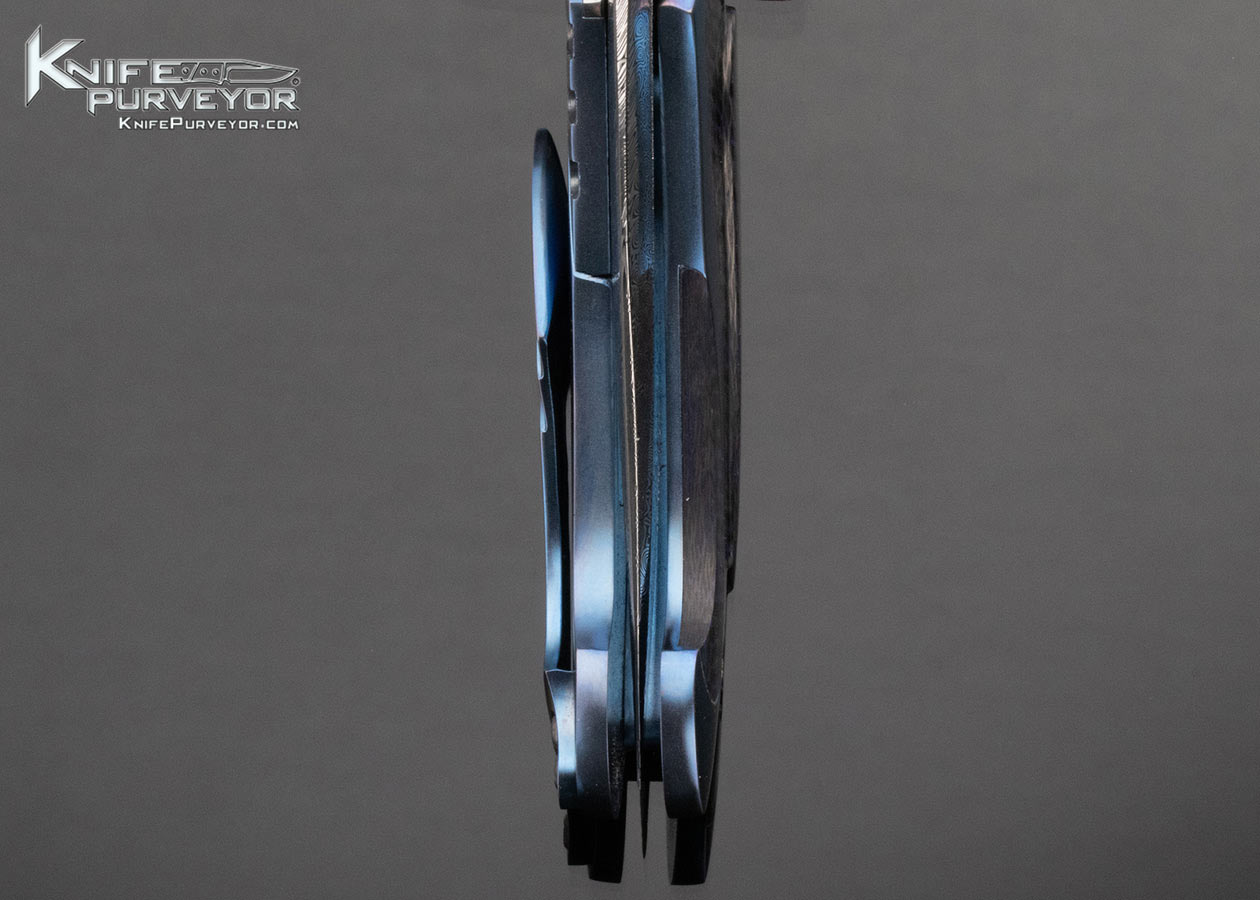 Ron Best Custom Knife Damasteel Damascus, Anodized Titanium Fluted Carbon Fiber Framelock "Phaze" Flipper - Image 7