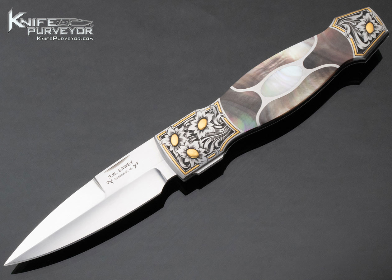 Scott Sawby Custom Jon Robyn Engraved 5 Piece Inlayed Self Lock Dagger 15165