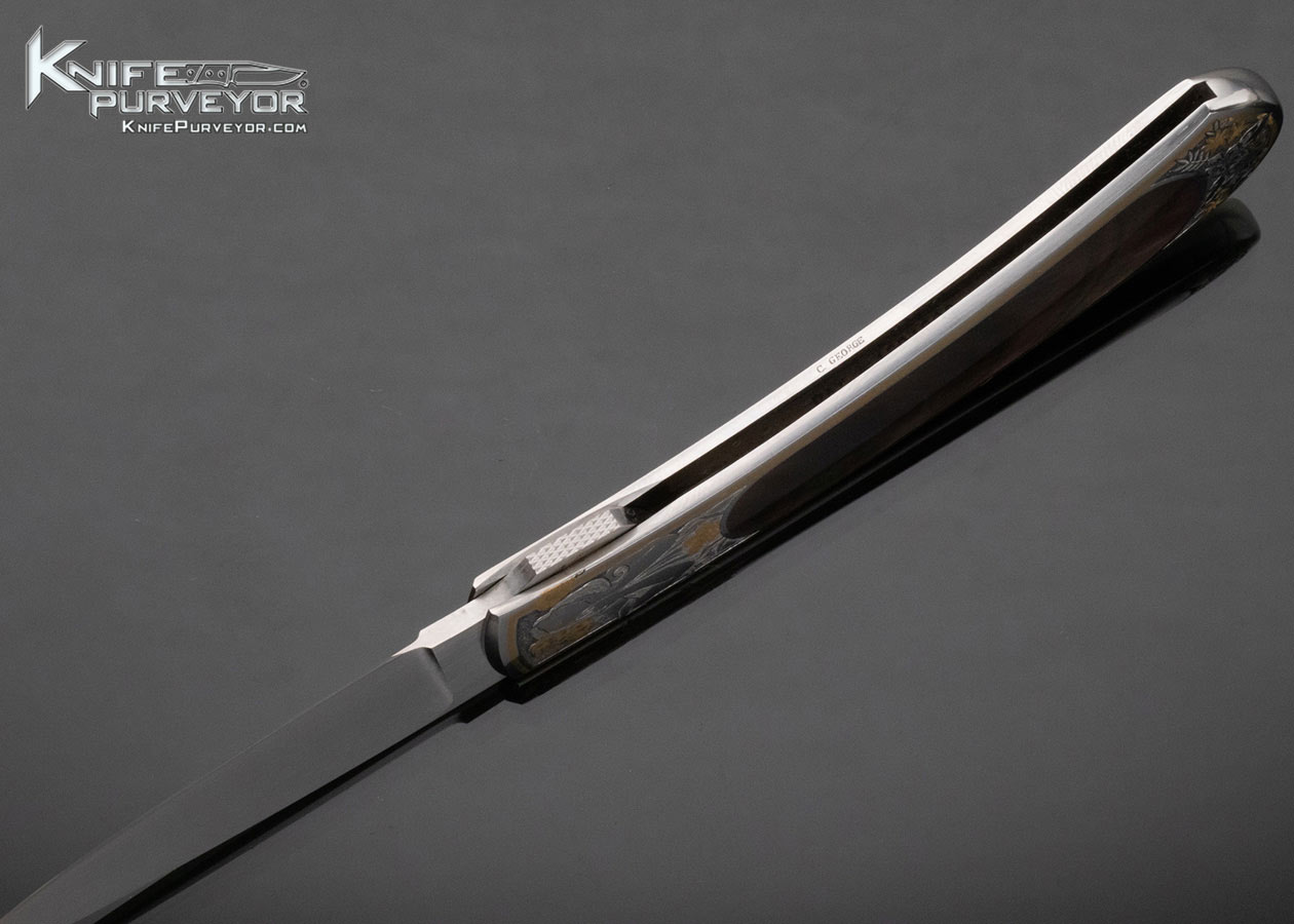 Scott Sawby Custom Knife Black Lip Tahitian Pearl Shell Interframe Self Lock Engraved by Christy George 15181