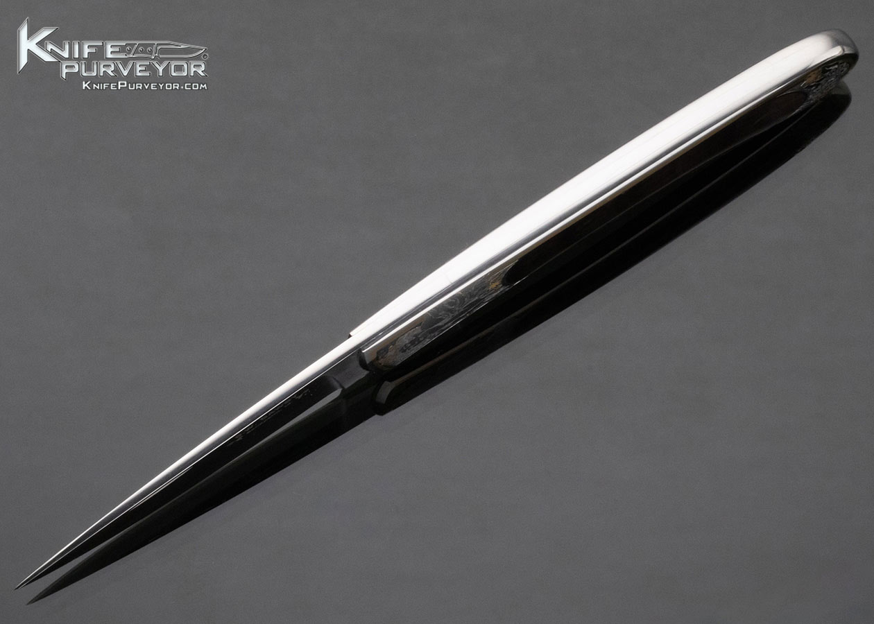 Scott Sawby Custom Knife Black Lip Tahitian Pearl Shell Interframe Self Lock Engraved by Christy George - Image 4