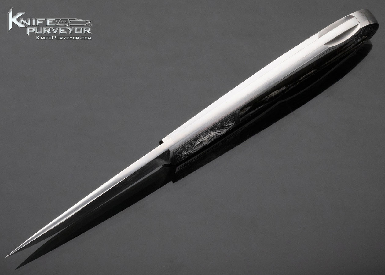 Steve Hoel Custom Knife Black Buffalo Horn Interframe Lockback Engraved by Jon Robyn - Image 5