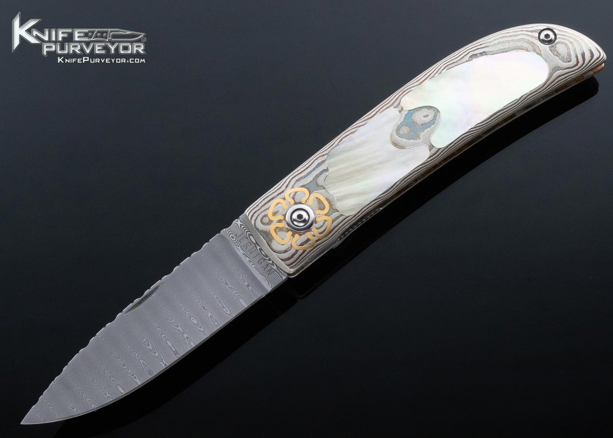 Steve Jernigan Custom Knife Damascus with Mokume and Gold Lip Pearl Linerlock 15187