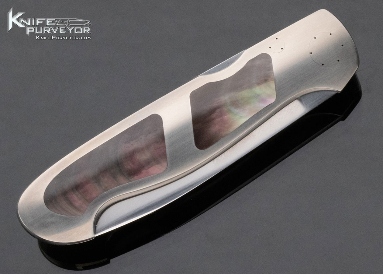 Tom Overeynder Custom Knife Black Lip Tahitian Pearl Shell Double Interframe Titanium Frontlock - Image 4