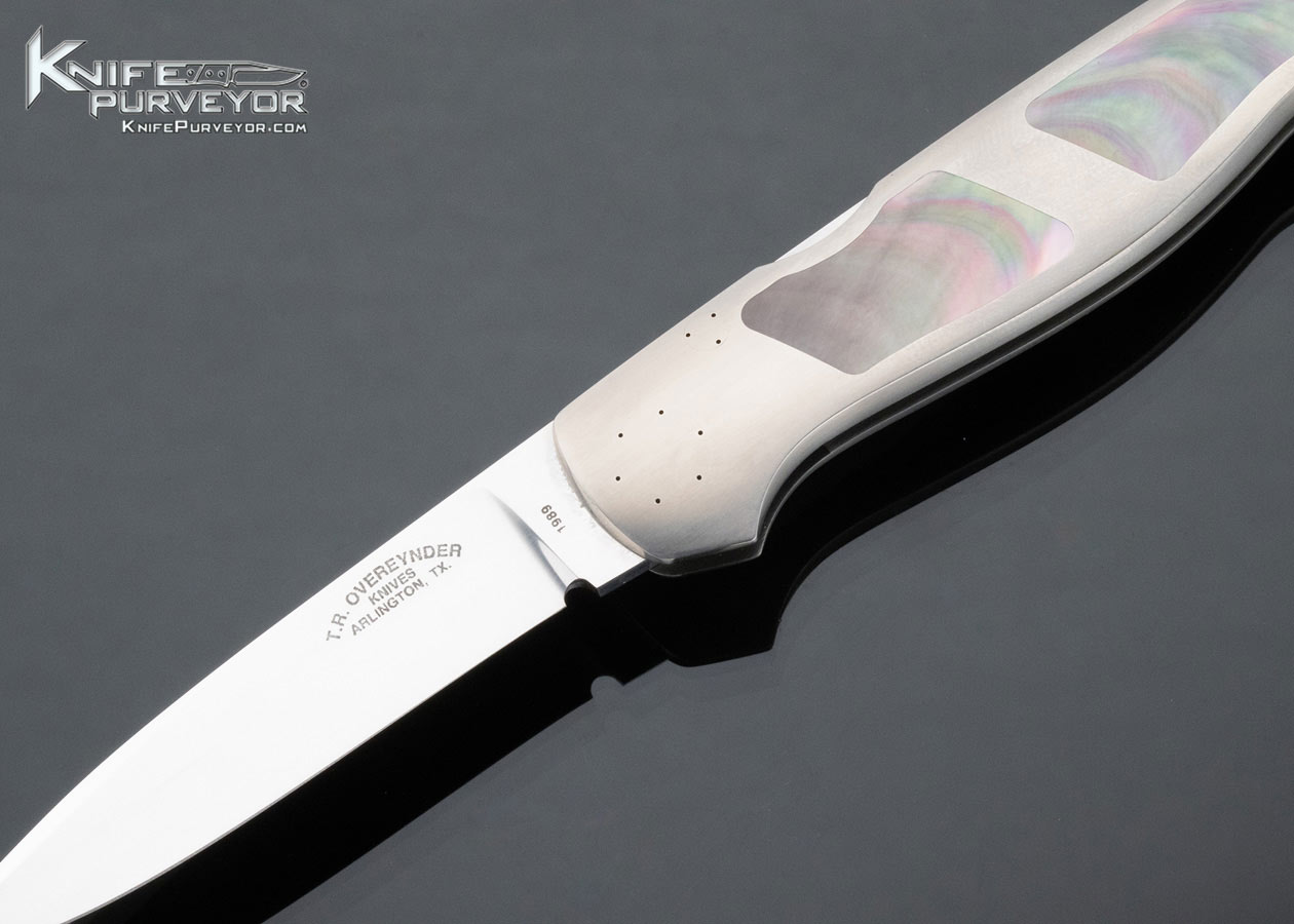 Tom Overeynder Custom Knife Black Lip Tahitian Pearl Shell Double Interframe Titanium Frontlock - Image 2