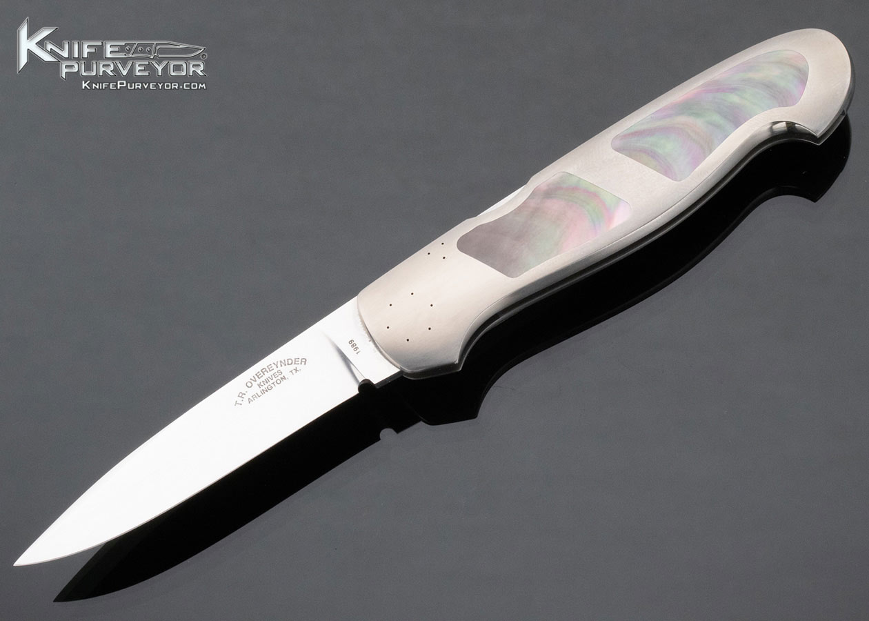 Tom Overeynder Custom Knife Black Lip Tahitian Pearl Shell Double Interframe Titanium Frontlock 15194
