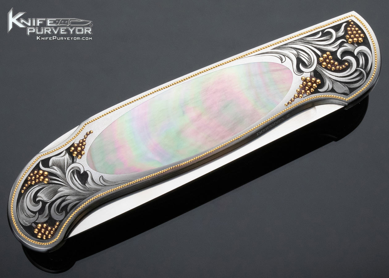 Tom Overeynder Custom Knife Julie Warenski Engraved Black Lip Interframe Lockback - Image 4