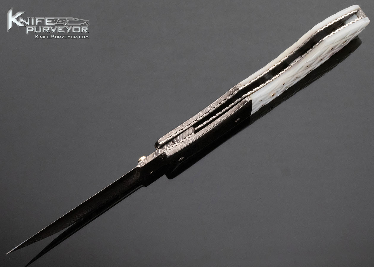 Vernie Reed Custom Knife Blued Damascus with Piqued Mother of Pearl Linerlock 15235