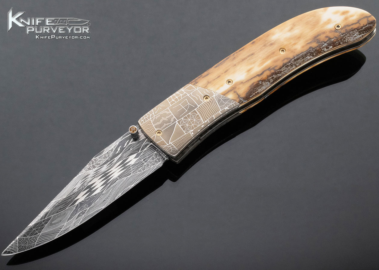 Bill Coffey Custom Knife Mosaic Damascus and Mammoth Linerlock 15306