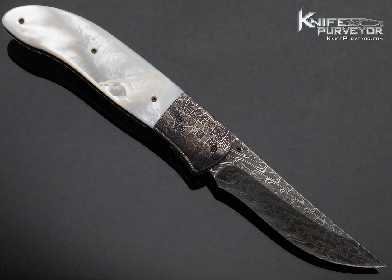 Don Maxwell Custom Knife Robert Eggerling Mosaic Damascus and Mother of Pearl LinerLock - Image 3