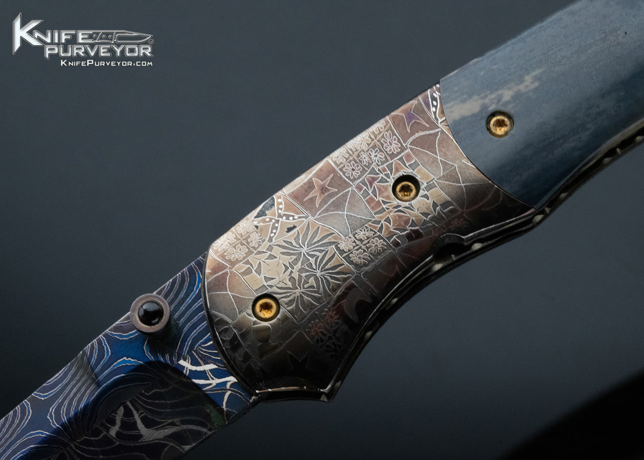 Frank Niro Custom Knife Mammoth and Rob Calcinore MultiBar Damascus with Chad Nichols Quilt Damascus Linerlock - Image 2